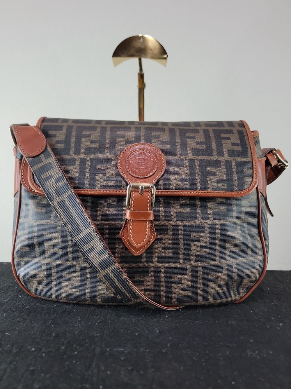 •FENDI• vintage zucca FF monogram pvc coated canvas messenger bag